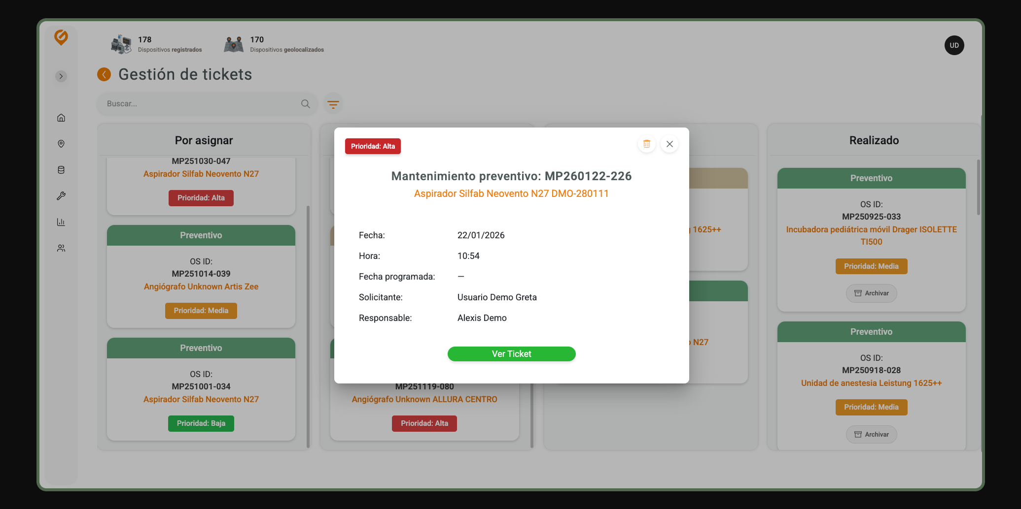 Detalle de ticket en el sistema anterior